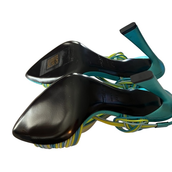 Saint Laurent Pool 105  Multi Strap High Heel Slingback Sandals EU 37.5  US 7.5 - Picture 9 of 11